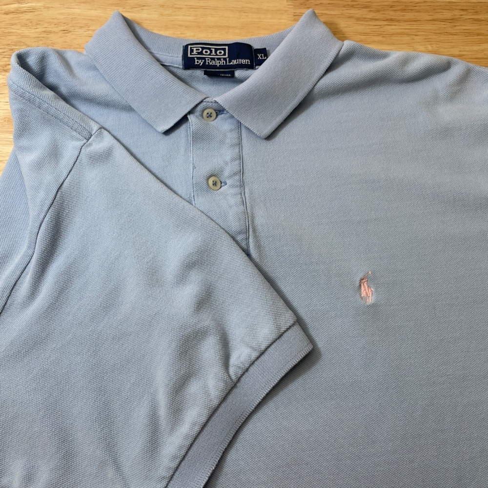 Polo Ralph Lauren Mens XL Light Blue Pink Pony Cotton Pique Short Sleeve Polo